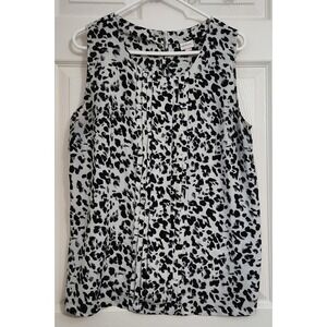Merona Women's Sleeveless Pleated Front Blouse Black White Leopard Print XXL A17